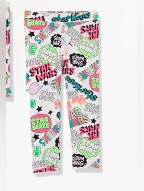 NWT Star Wars Graphic Logo Leggings - White with Neon Print